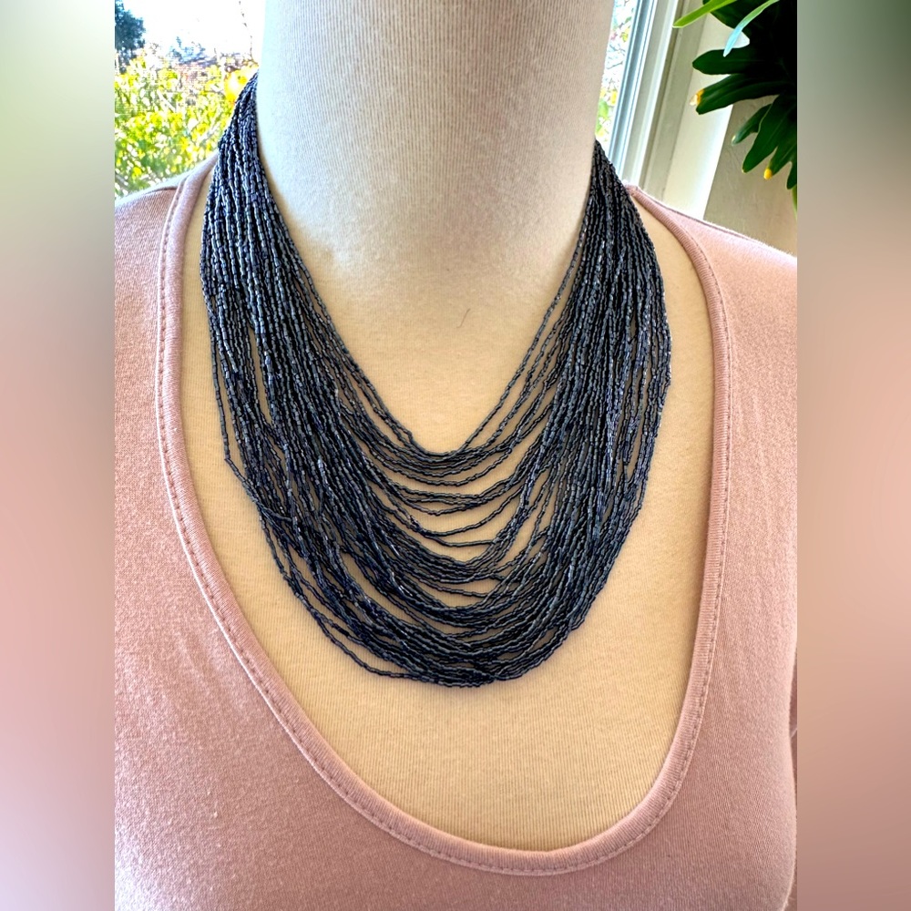 Multi strand hematite beaded necklace lobster clasp